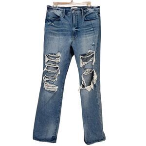 Frame Le Hollywood distressed thrashed holy medium wash flare jeans size 31